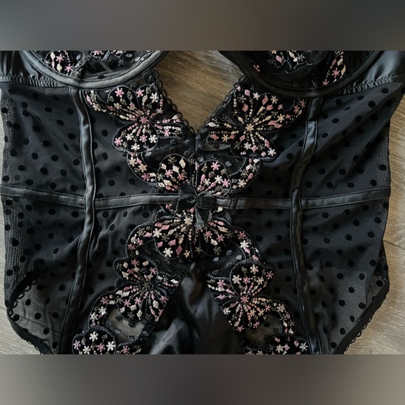 For Love and Lemons Caprice Polka Dot Floral Strappy Teddy Lingerie Bodysuit 38D - Picture 11 of 16